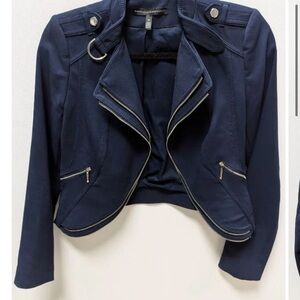 WHBM Navy Cropped Moto Jacket
